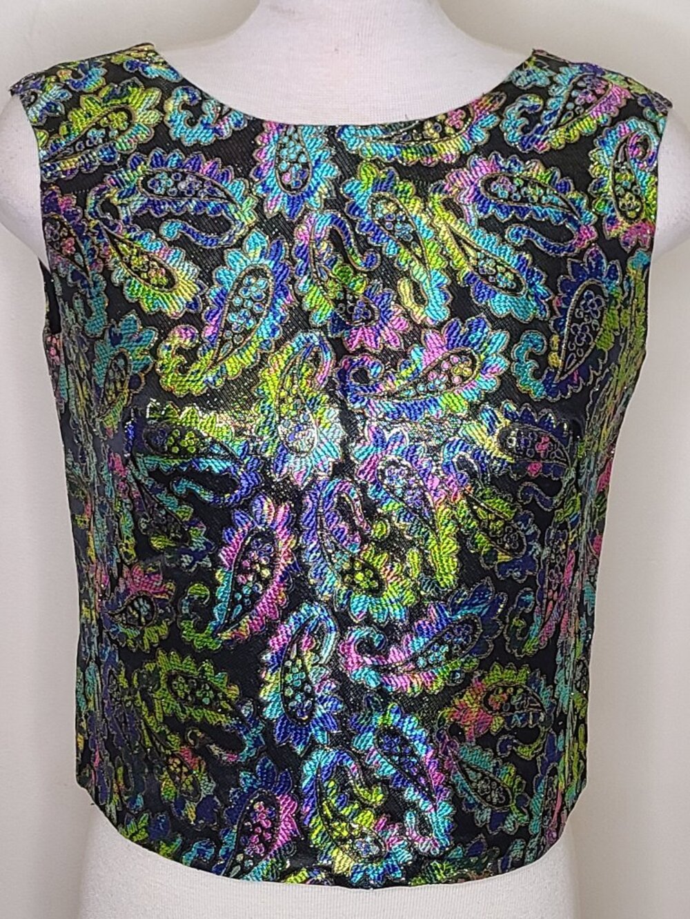 Vintage 60's Style Rite Blouse Co. Toronto Multi Coloured Metallic Paisley Top